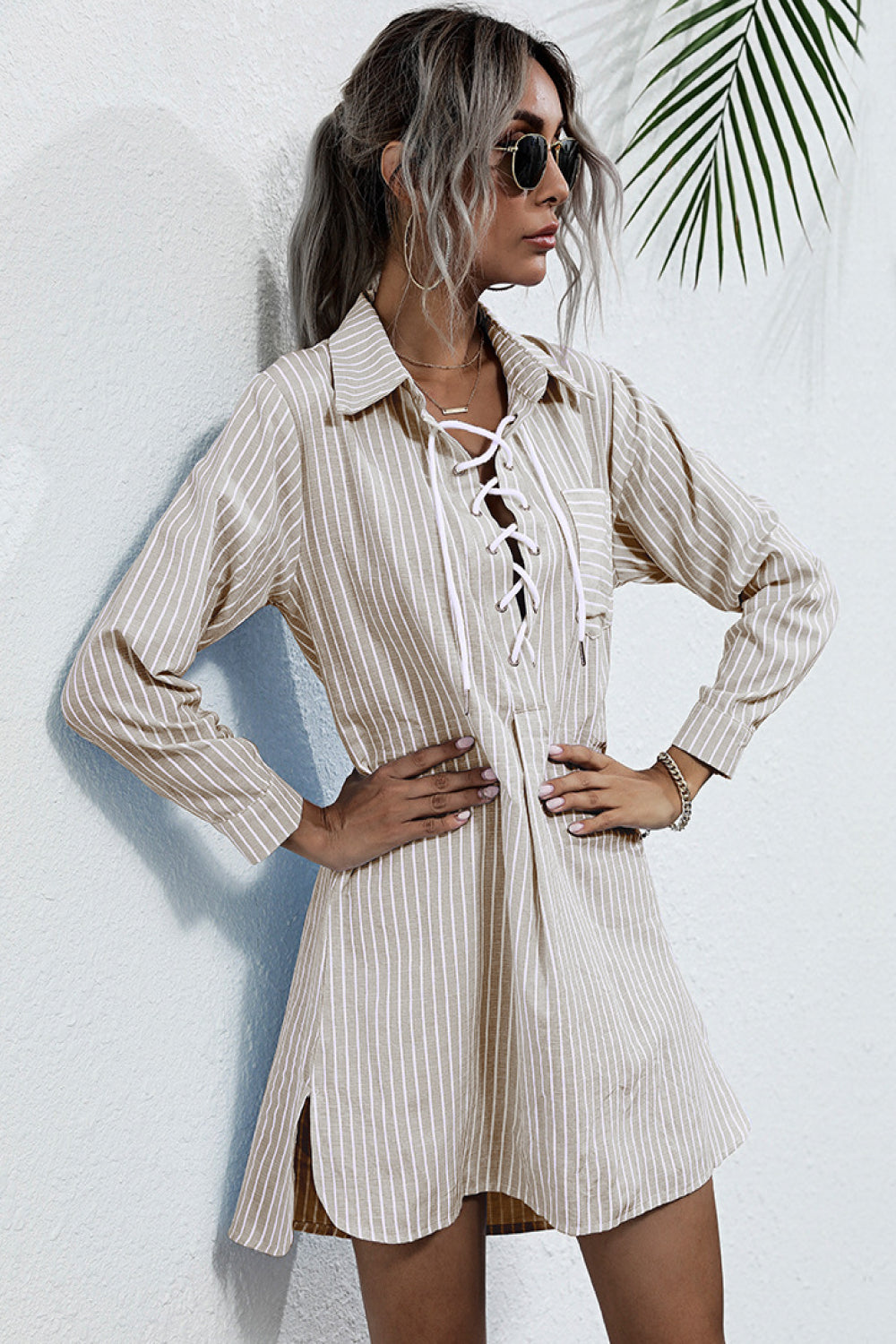 Lace Up Collar Shirt Dress – VÊTU Lace Up Collar Shirt Dress – VÊTU